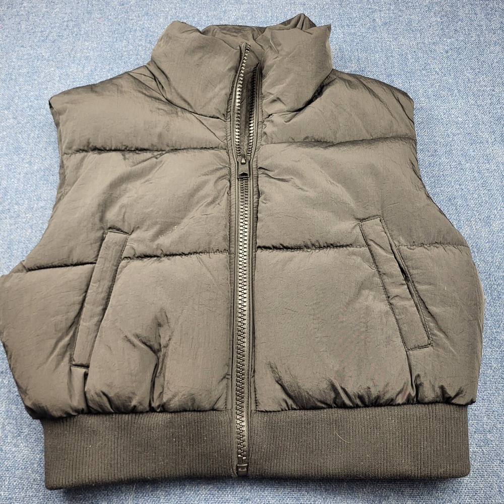 Garage Mini Puff Vest Womens Medium Jet Black Cropped Puffer Zip Up NEW Outdoor